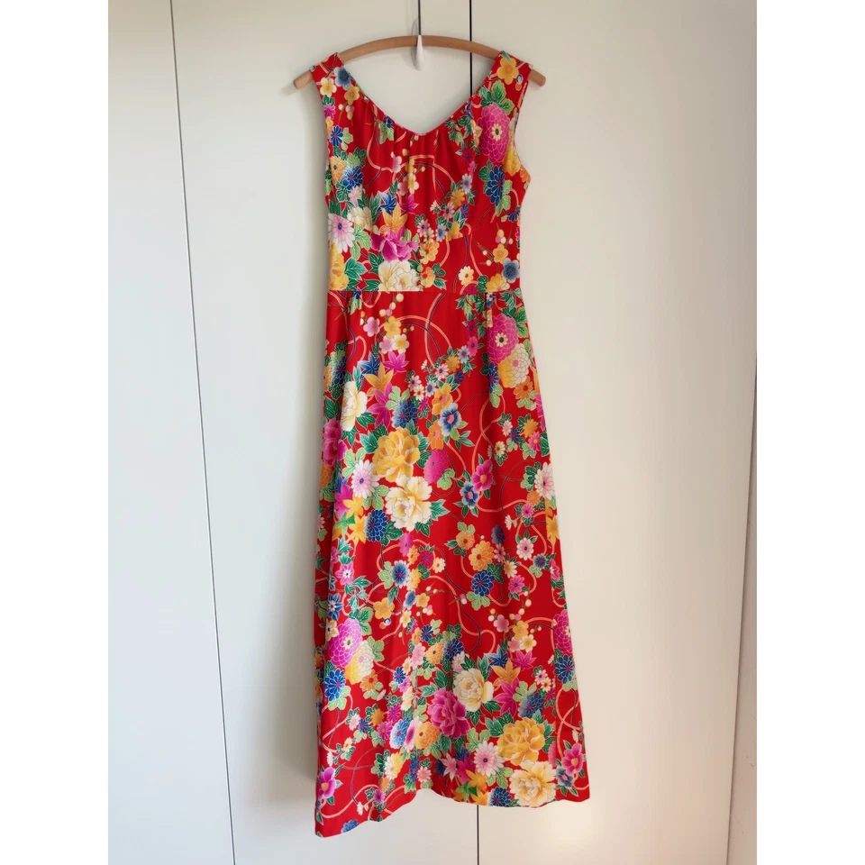 Vintage Andrade Womens Hawaiian Dress Size Sm4-6 Red Floral Tropical Print Maxi - Image 2 of 4
