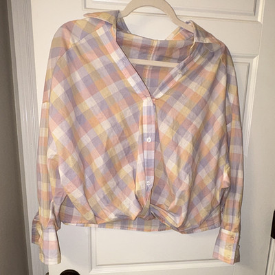 Mable Women s Multicolor Plaid Button-Up Collared Long Sleeve Top Size S
