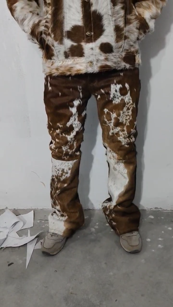 PONY Tuta uomo pelle di mucca capelli su pelle di cavallo vera pelliccia stile western giacca