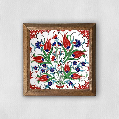 Fliesenkunst Tulpe Naturstein Wandbild Natur Handarbeit Holzrahmen Deko Wand