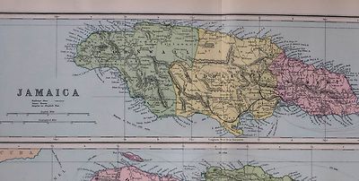 1891 ANTIQUE MAP ~ JAMAICA CORNWALL MIDDLESEX SURREY ~ HAYTI ST