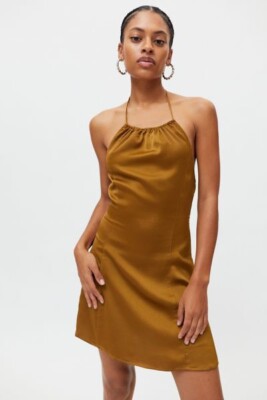 Urban Outfitters UO Shae Halter Slip Dress Chocolate Brown S $49 Orig Sold  Out! | eBay