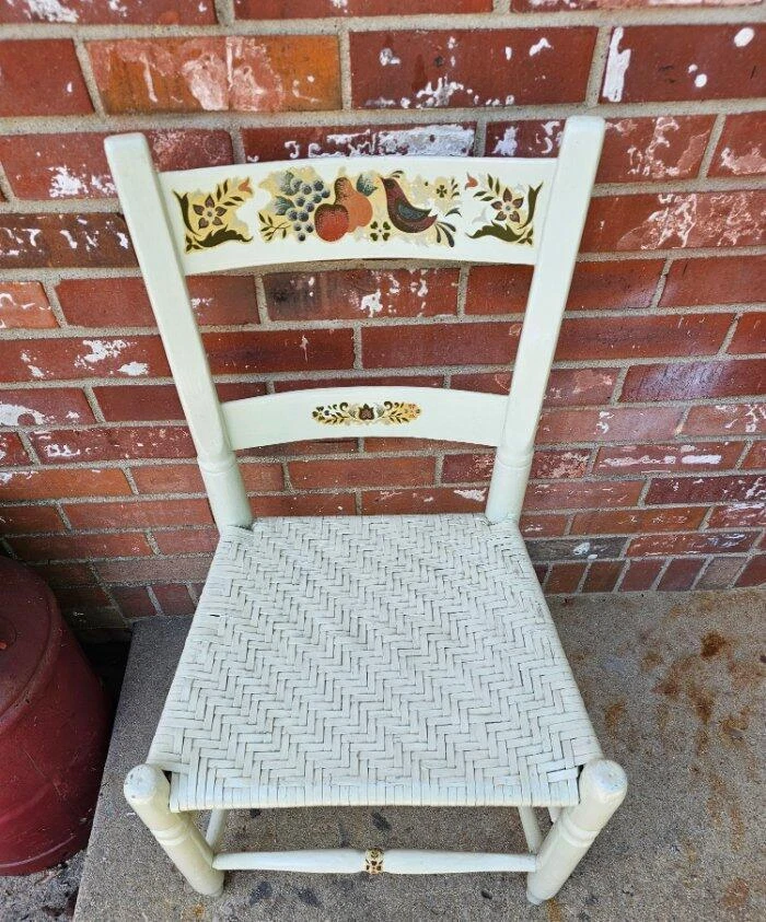 古董阿米什摇椅梯背编织柳条座椅白色 — 第 2/4 张图片