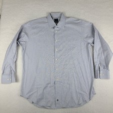 David Donahue Dress Shirt Mens 18 34/35 Blue Brown Check Plaid Button Up GC
