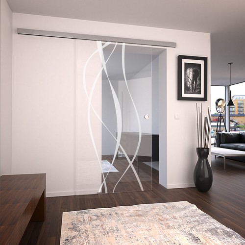 Design Schiebetür Ganzglasschiebetür Soft-Close Komplettset alle Größen - Bild 7 von 8