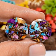 24 Ct. Round Spiny Copper Oyster Turquoise Cabochon Gemstone Pair 16X16X4 mm