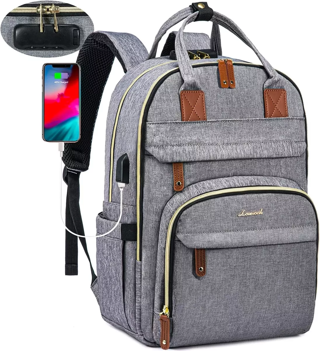 Mochila para Laptop 15.6 Pulgadas Bolso de Mujer Hombre Portátil USB de  Viaje