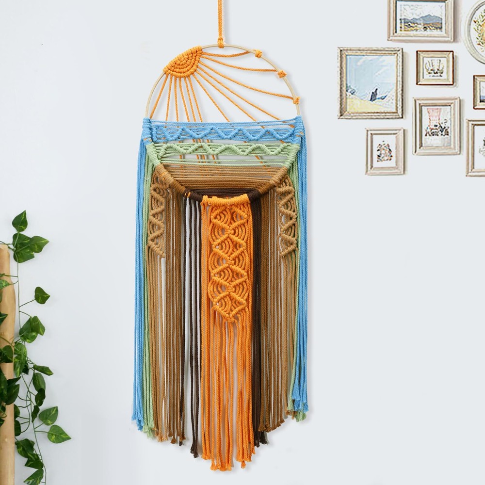 Decoración de Pared Sol Atrapasueños - Macramé Colgante de Pared Amanecer Arte de Pared, Grande B...