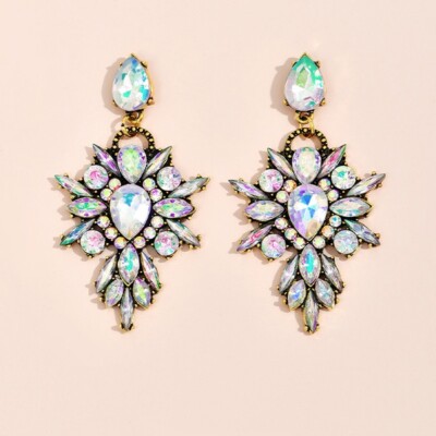 Exquisite Glitter Aurora Borealis Clear Color Crystal Cascade Earrings