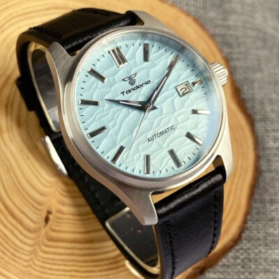39mm Tandorio Blue Dial Desert Japan NH35A Automatic Watch For Men Black Leather