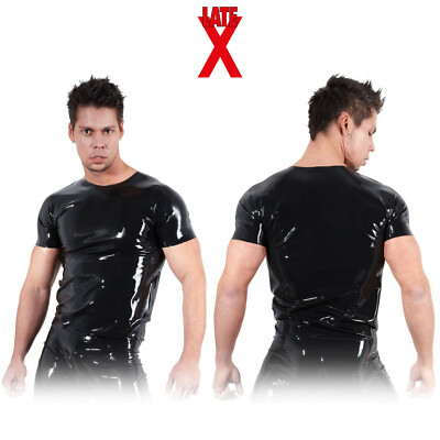 Late X - Black Fitted Sexy Natural Latex Herren T-Shirt Latex Shirt Schwarz