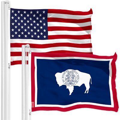 G128 Combo Pack: American USA Flag & Wyoming Flag 3x5 Ft, Both Printed 150D Poly