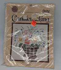 Vtg 80s Dritz Candlewicking Kit 9025 Flower Basket 12" x 12" Craft Needlepoint
