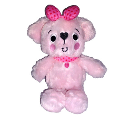 Make Believe Ideas PUPPY DOG Pink Fur Soft 10in Plush Pink Hearts Bow Collar