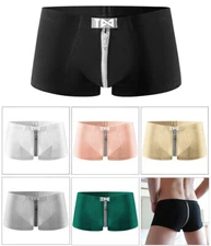 Men's  Cotton Zipper Boxer Brief Underwear Sexy Low-rise Trunks Underpants M-3XL