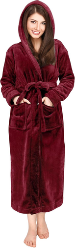 Womens Xtra Large Fleece Hooded Bathrobe Plush Long Spa Robe