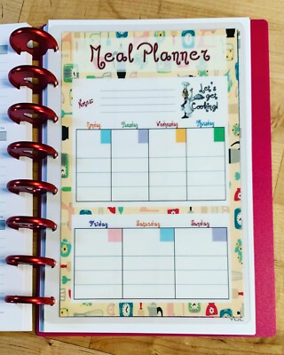 Weekly Meal Planner DASHBOARD Insert FOR USE with the TUL/Arc (8 disc) Planner~