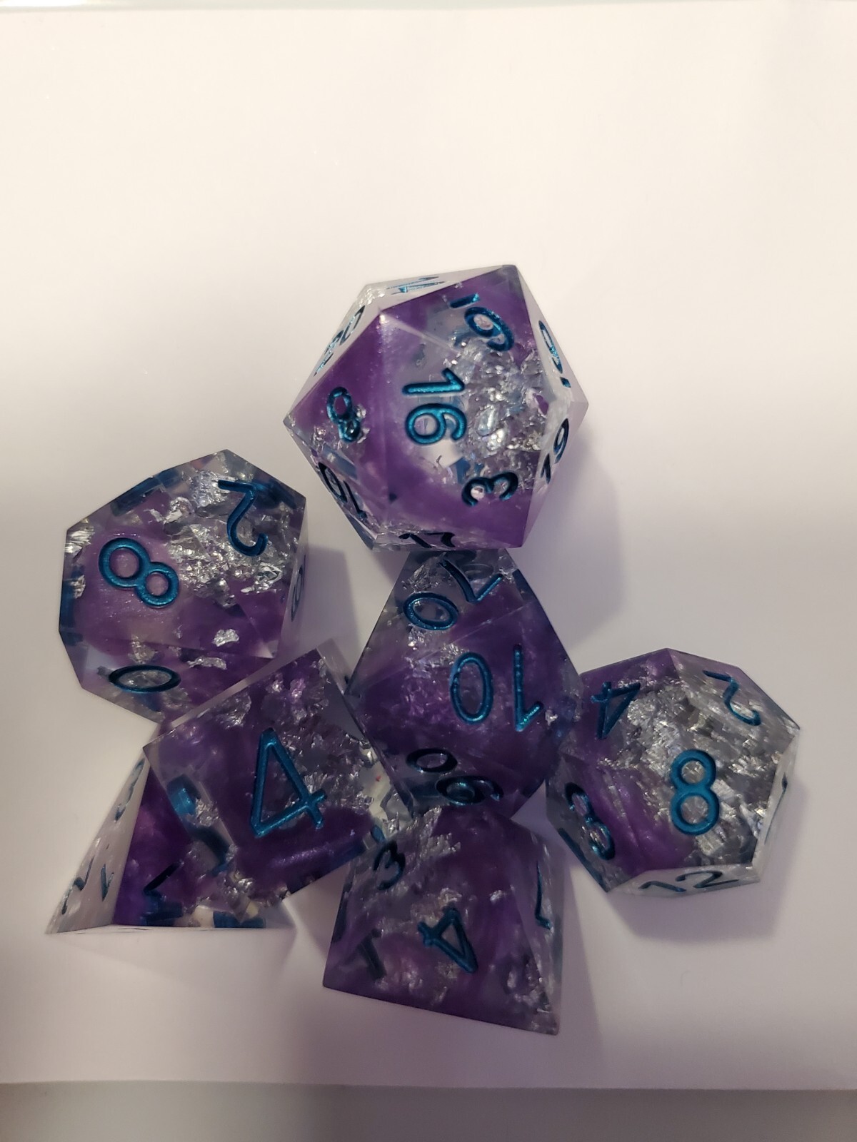 7pcs Set Of Handmade Resin DnD Gaming Dice: Purple Iridium Illusion