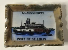 VINTAGE SS MISSISSIPPI RIVERBOAT TRINKET TRAY CERAMIC PORCELAIN SOUVENIR SMALL