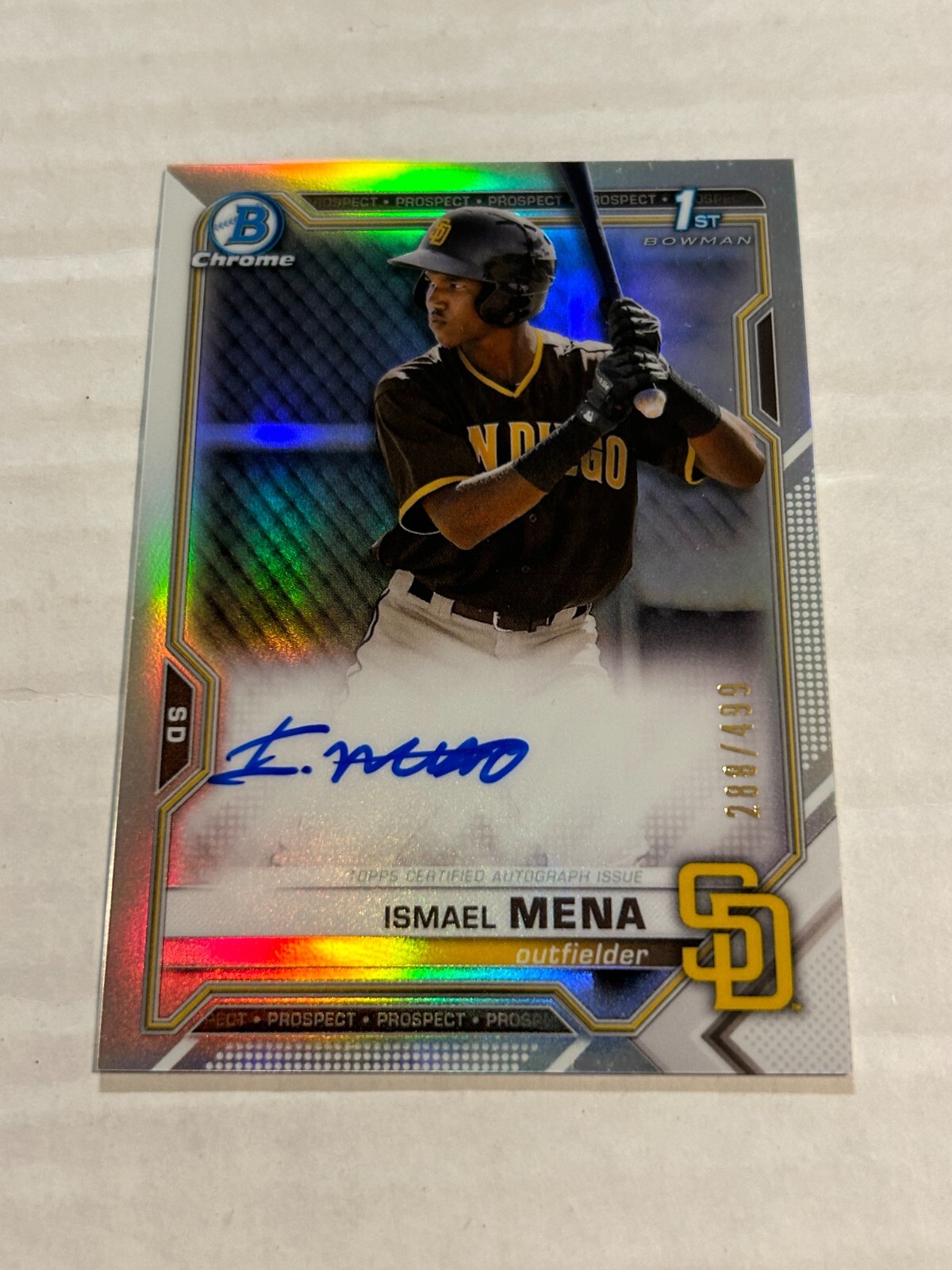 2021 BOWMAN CHROME ISMAEL MENA 288/499 REFRACTOR ON CARD AUTO 1ST PADRES SP G2