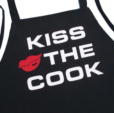 Black Kiss The Cook Chef Apron, Novelty Aprons For Kitchen Cooking by CoolAprons