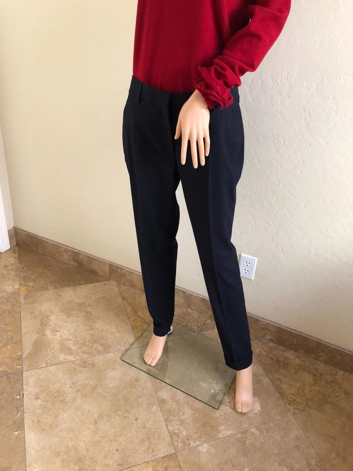 Pantaloni donna Burberry Brit nuovi con etichette in lana con polsini US12