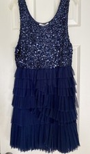 Alice + Olivia Blue Sequin Cocktail Party Dress NWOT S Mesh Pleated Skirt