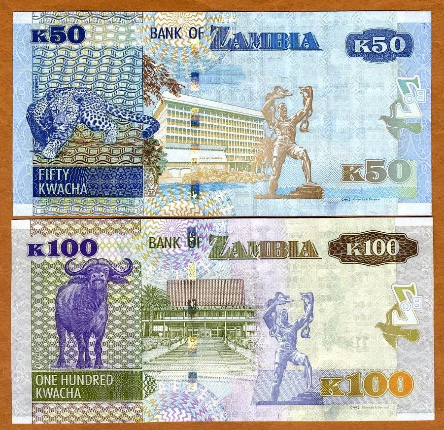 SET Zambia, 50;100 Kwacha, 2014, P-53-54-Nuevo, UNC Buffalo, Leopardo Foto 2 de 2