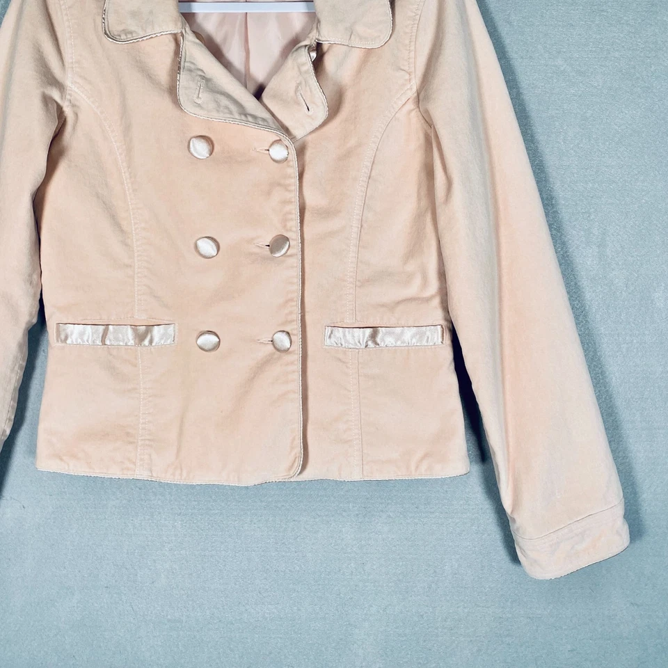 Chaqueta Tul Anthropologie Mujer L Rosa Terciopelo Doble Pecho Recortado Verano Foto 2 de 4