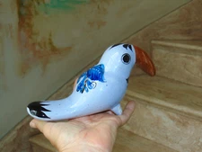 Tonala Mexican Pottery Bird Large Parrot  Folk Art Figurine Signed Mexico Blue