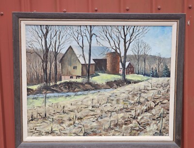 Mid Century Abstract Cumberland Co PA Penn Barn Oil Painting By Meade A Logan 