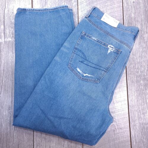 American Eagle Womens Baggy Wide Leg Jeans Size 18 Blue Distressed Denim Pants