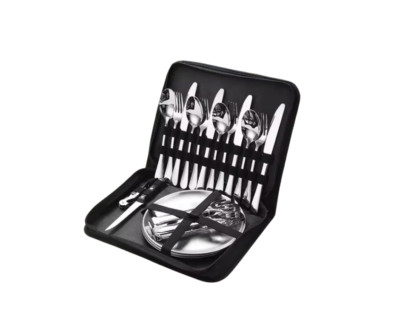 4-Person Outdoor Dinnerware Set- Stainless Steel- Heavy Duty- Camping, BBQ