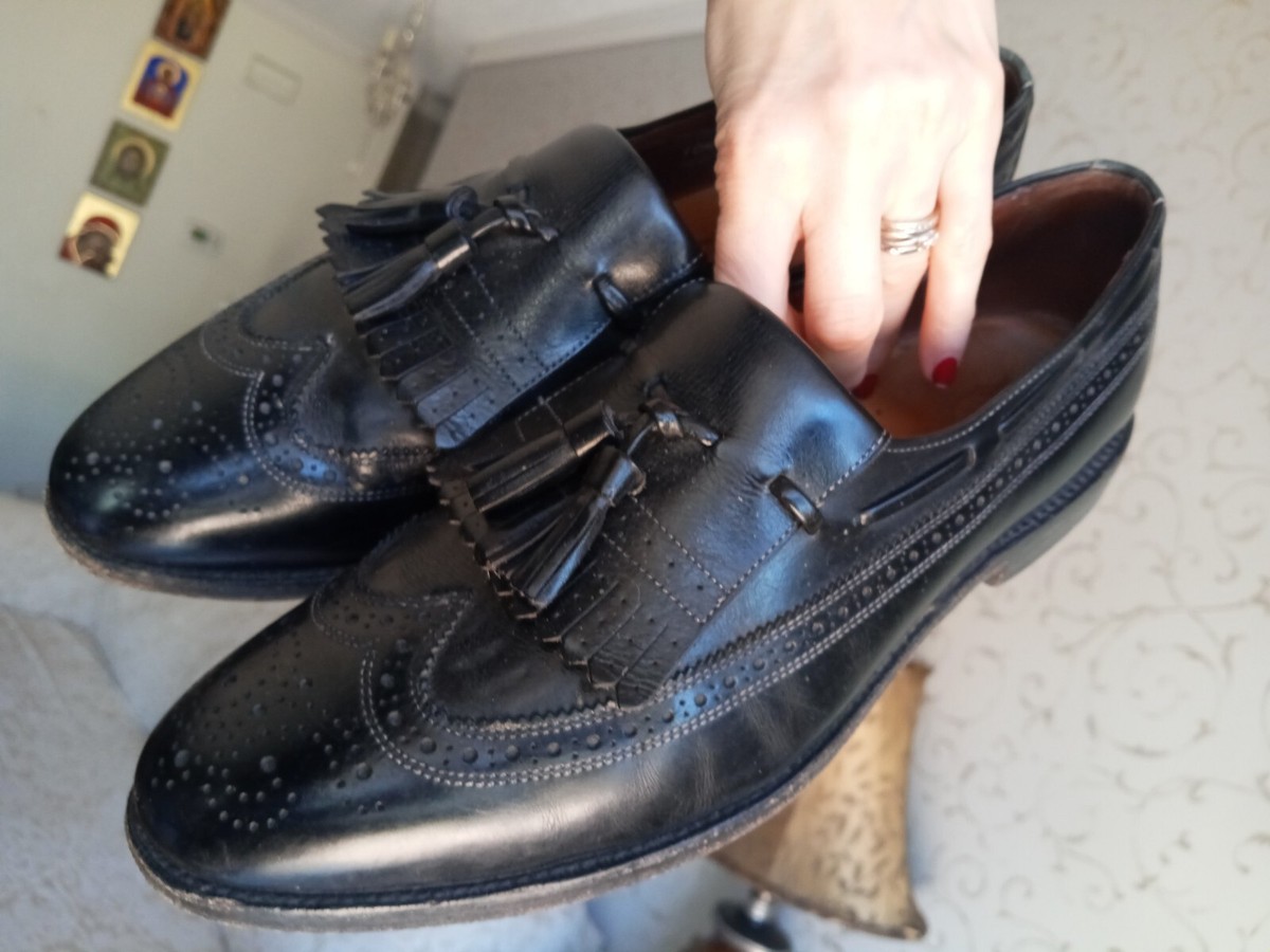 Allen Edmonds Arlington Shoes Black Leather Wingtip Kiltie 