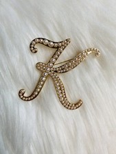 Letter K Initial Letter Pin Brooch with White Pearl Accents New