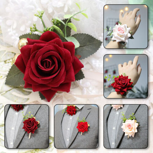 Wrist Corsage Wedding Bracelet for Bridesmaid Silk Wrist Hand Flower Boutonniere - Picture 1 of 18