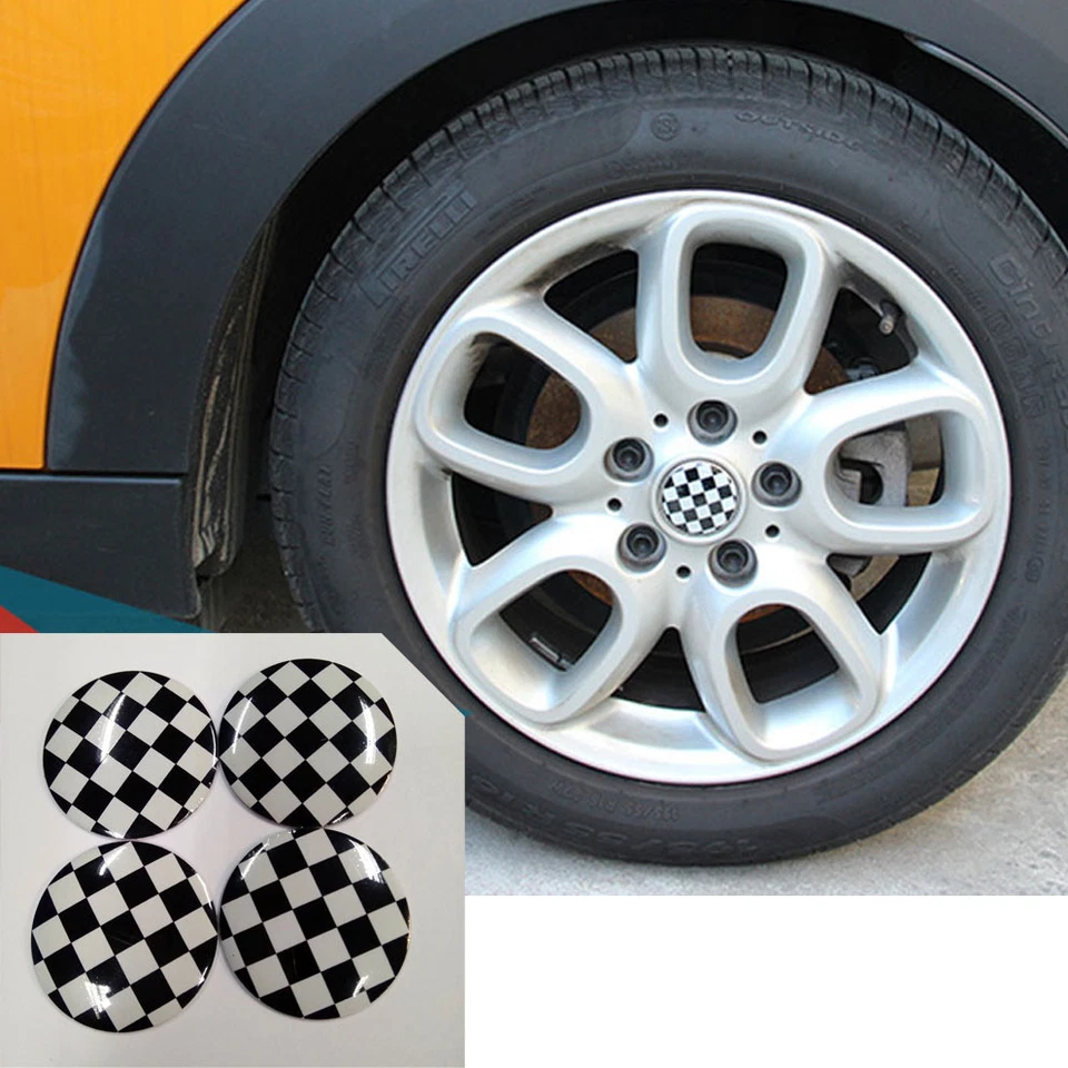Checkered Flag 3D Metal Car Wheel Center Hub Cap Trim Sticker Emblem Decal 56mm - Image 3 of 4