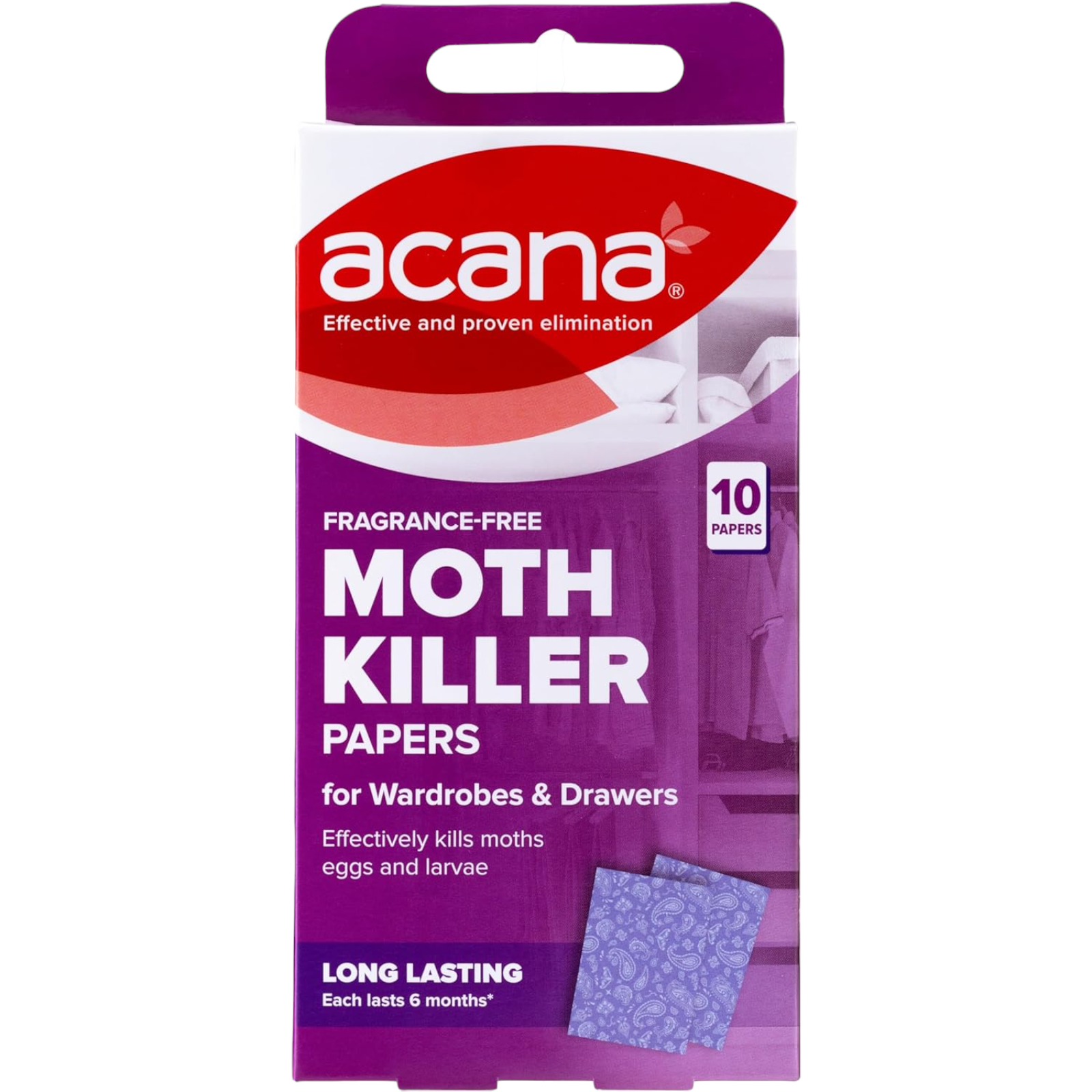 Acana Moth Killer Papers Pack of 10 Fragrance free, High