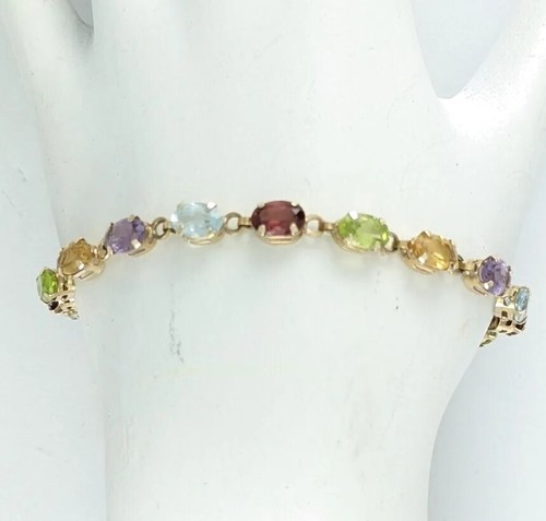 Clyde Duneier 10K Gold Bracelet Aquamarine Peridot Citrine Garnet Amethyst 7.5" - Picture 3 of 10
