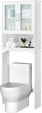 over the Toilet Storage Cabinet with Double Tempered Glass Doors and Adjustable