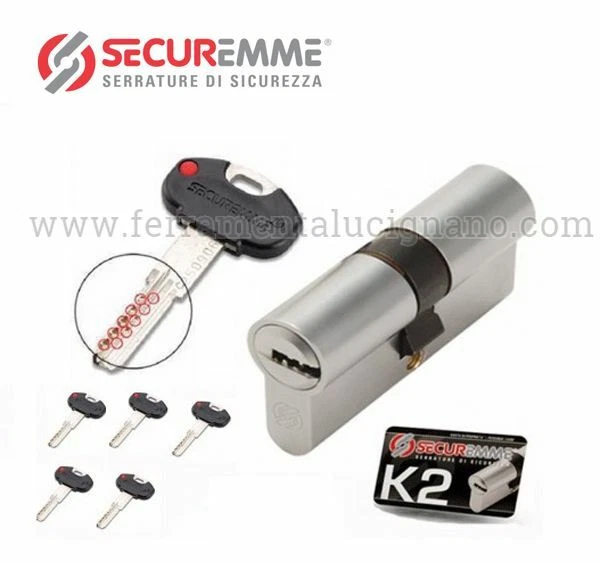 CILINDRO EUROPEO SICUREZZA 5 CHIAVI SECUREMME K2 VARIE MISURE SERRATURA EUROPEA