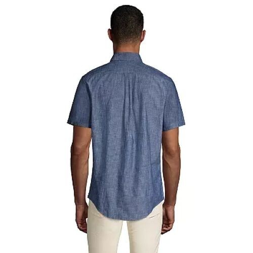 Lands End Chambray Shirt Traditional Fit Button Camp Short Sleeve Resort Men XXL image 2