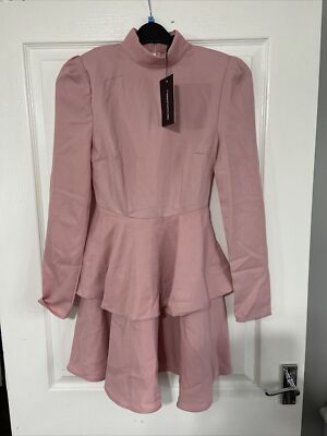 pretty little thing dusky pink tiered skater dress size UK