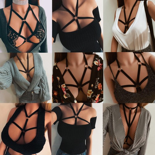 Harness Elastic Cupless Cage Bra Sexy Lingerie for Women Top Exotic Strap Belt - Picture 7 of 273