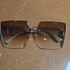 Dior DQIR Womens Rimless Square Sunglasses Gray Frame Brown Gradient Lenses