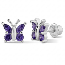 Dainty CZ Butterfly Baby / Toddler / Kids Earrings Screw Back - Sterling Silver
