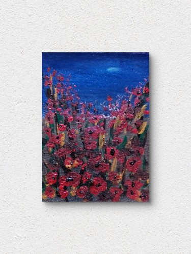 Night Poppies ACEO Original Acrylic Painting Art Card