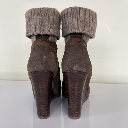 CHLOE River Lace Up Boots Knit Top Brown Suede Leather Wedge Heels Booties EU 40 - Picture 6 of 12