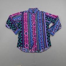 Vintage Wrangler Shirt Mens Large Blue Pink Aztec Geometric Brushpopper Western