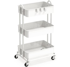 3-Tier Heavy Duty Metal Utility Rolling Cart, White